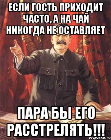 если гость приходит часто, а на чай никогда не оставляет пара бы его расстрелять!!!, Мем  сталин цветной