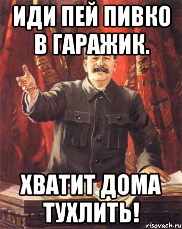 Иди пей пивко в гаражик. Хватит дома тухлить!, Мем  сталин цветной