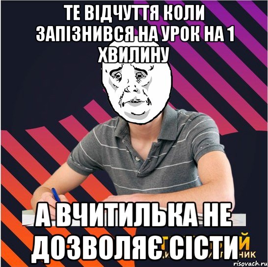 те відчуття коли запізнився на урок на 1 хвилину а вчитилька не дозволяє сісти, Мем Типовий одинадцятикласник