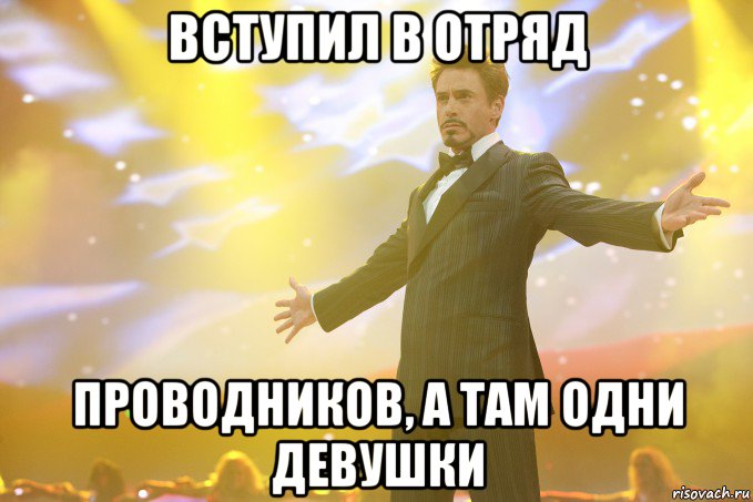 вступил в отряд проводников, а там одни девушки, Мем Тони Старк (Роберт Дауни младший)