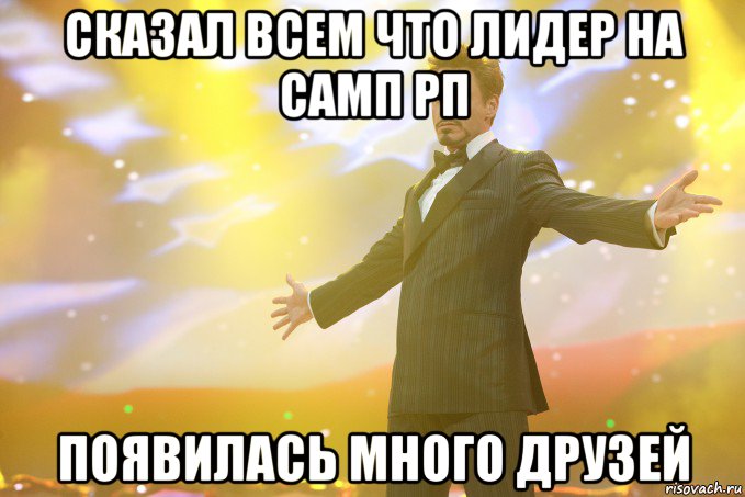 сказал всем что лидер на самп рп появилась много друзей, Мем Тони Старк (Роберт Дауни младший)