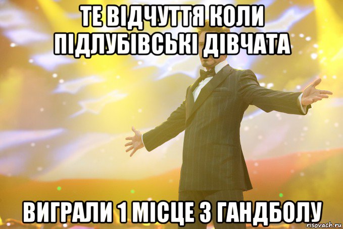 Те відчуття Коли Підлубівські Дівчата Виграли 1 місце з Гандболу, Мем Тони Старк (Роберт Дауни младший)