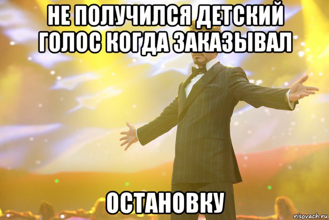 НЕ ПОЛУЧИЛСЯ ДЕТСКИЙ ГОЛОС КОГДА ЗАКАЗЫВАЛ ОСТАНОВКУ, Мем Тони Старк (Роберт Дауни младший)