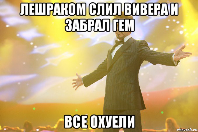 Лешраком Слил вивера И забрал гем ВСЕ ОХУЕЛИ, Мем Тони Старк (Роберт Дауни младший)