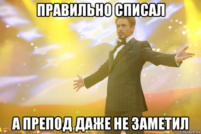 правильно списал а препод даже не заметил, Мем Тони Старк (Роберт Дауни младший)