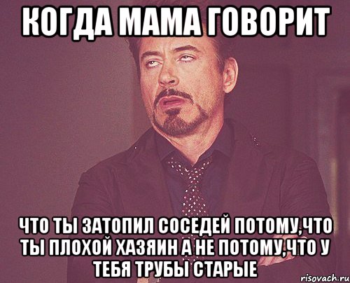 когда мама говорит что ты затопил соседей потому,что ты плохой хазяин а не потому,что у тебя трубы старые, Мем твое выражение лица