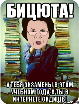 бицюта! у тебя экзамены в этом учебном году, а ты в интернете сидишь!, Мем Вчитель