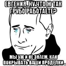 Евгения, ну что ж так грубо работаете? Мы уж и не знаем, как покрывать ваши проделки, Мем  Володя Путин