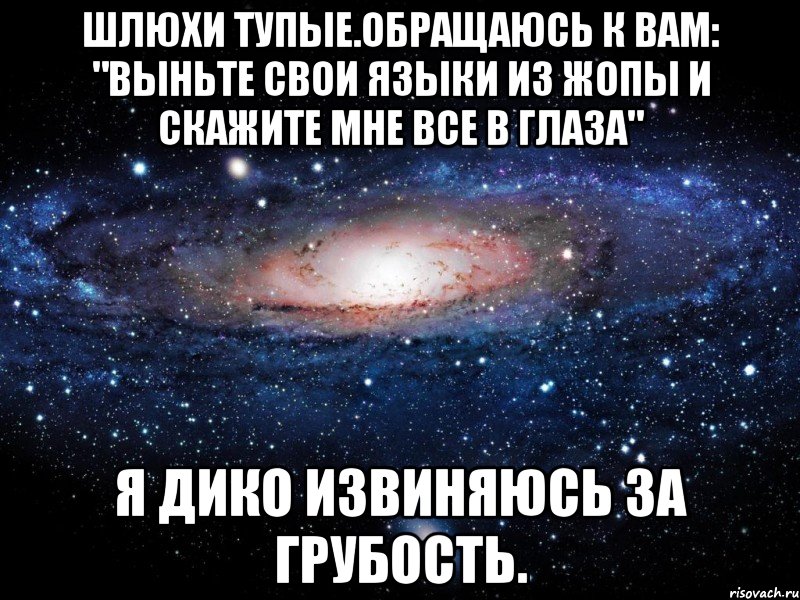 шлюхи тупые.обращаюсь к вам: "выньте свои языки из жопы и скажите мне все в глаза" я дико извиняюсь за грубость., Мем Вселенная