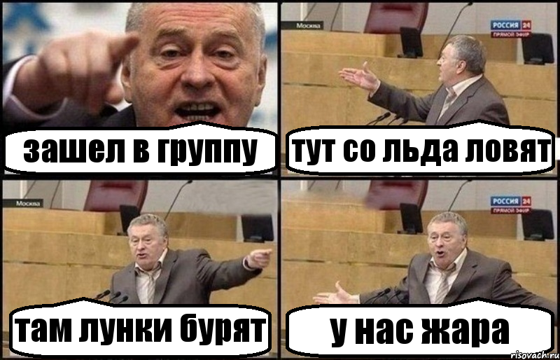 зашел в группу тут со льда ловят там лунки бурят у нас жара, Комикс Жириновский