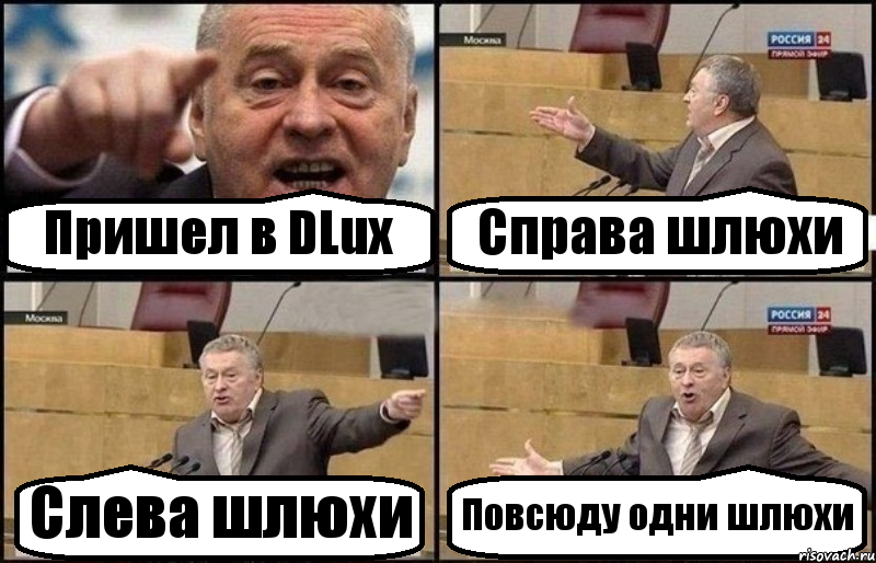 Пришел в DLux Справа шлюхи Слева шлюхи Повсюду одни шлюхи, Комикс Жириновский