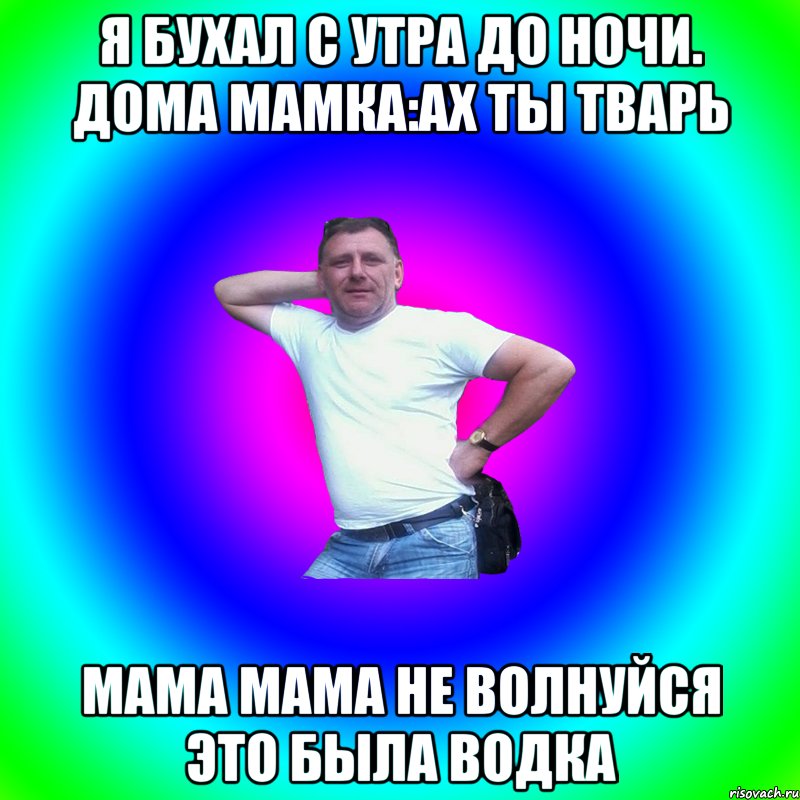 я бухал с утра до ночи. дома мамка:ах ты тварь мама мама не волнуйся это была водка, Мем Артур Владимирович