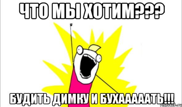 Что мы хотим??? Будить Димку и бухААААать!!!, Мем Что мы хотим