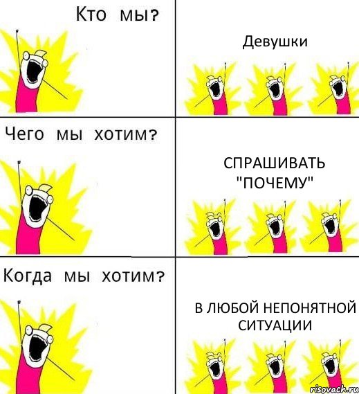 Девушки Спрашивать "ПОЧЕМУ" В любой непонятной ситуации, Комикс Что мы хотим