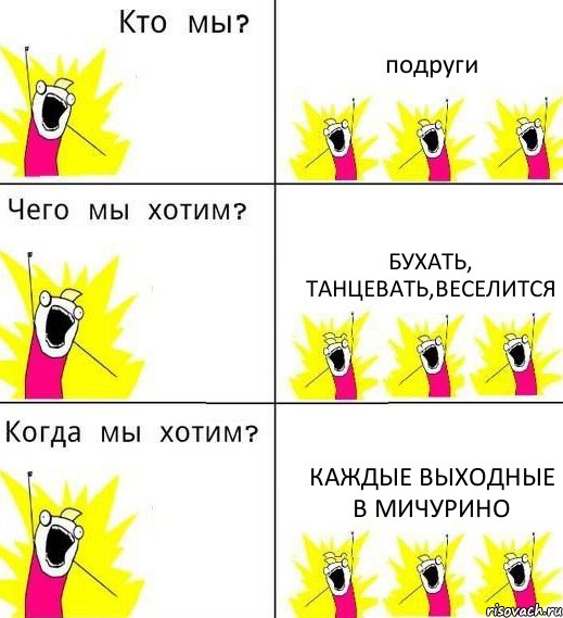 подруги бухать, танцевать,веселится каждые выходные в МИЧУРИНО, Комикс Что мы хотим