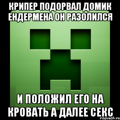 КРИПЕР ПОДОРВАЛ ДОМИК ЕНДЕРМЕНА ОН РАЗОЛИЛСЯ И ПОЛОЖИЛ ЕГО НА КРОВАТЬ А ДАЛЕЕ СЕКС