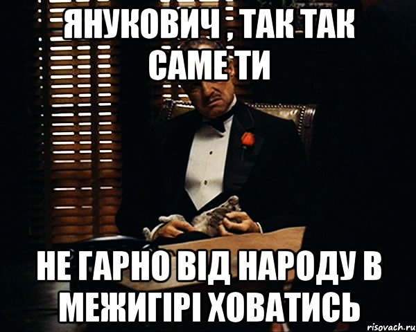 ЯНУКОВИЧ , ТАК ТАК САМЕ ТИ НЕ ГАРНО ВІД НАРОДУ В МЕЖИГІРІ ХОВАТИСЬ, Мем Дон Вито Корлеоне