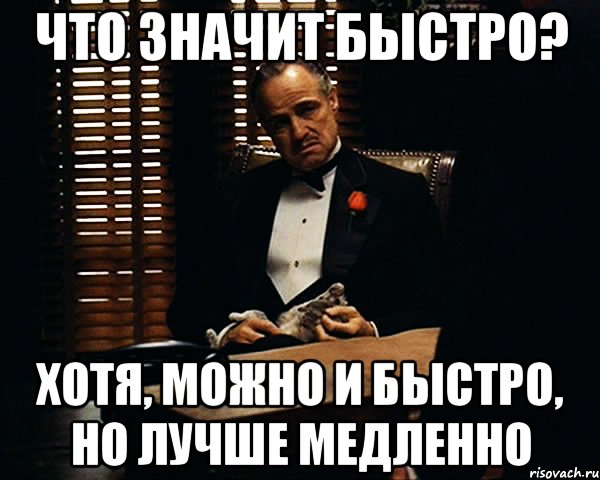 Надо побыстрей. Быстро не значит хорошо. Что обозначает быстро. Дорого значит качественно. Быстро не значит качественно.