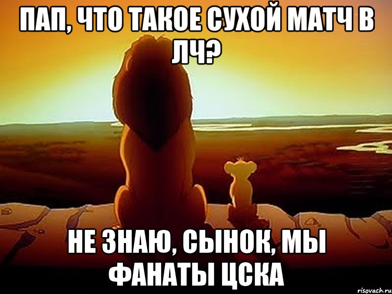 Пап, что такое сухой матч в ЛЧ? Не знаю, сынок, мы фанаты ЦСКА, Мем  король лев