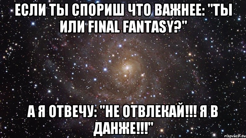 Если ты спориш что важнее: "ты или Final Fantasy?" а я отвечу: "не отвлекай!!! я в данже!!!", Мем  Космос (офигенно)