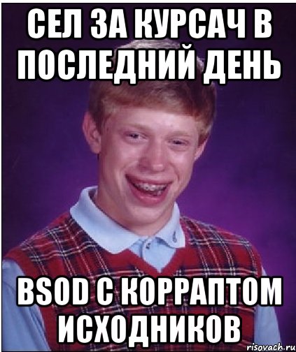 Сел за курсач в последний день BSOD с корраптом исходников, Мем Неудачник Брайан