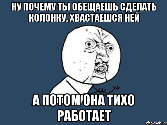 ну почему ты обещаешь сделать колонку, хвастаешся ней а потом она тихо работает, Мем Ну почему