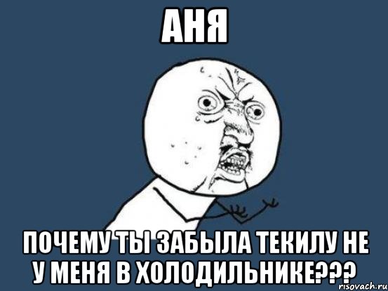 АНЯ ПОЧЕМУ ТЫ ЗАБЫЛА ТЕКИЛУ НЕ У МЕНЯ В ХОЛОДИЛЬНИКЕ???, Мем Ну почему