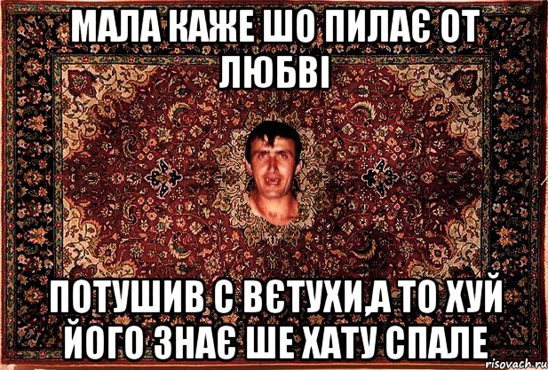 мала каже шо пилає от любві потушив с вєтухи,а то хуй його знає ше хату спале, Мем Перший парнь на сел