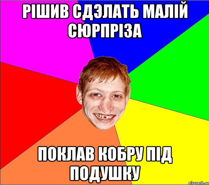 рiшив сдэлать малiй сюрпрiза поклав кобру пiд подушку, Мем Петро Бампер