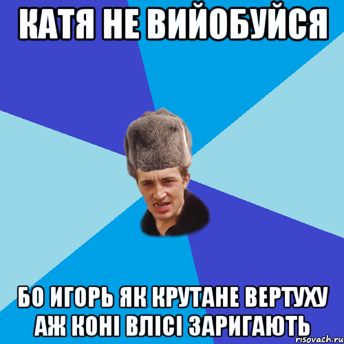 катя не вийобуйся бо Игорь як крутане вертуху аж коні влісі заригають, Мем Празднчний паца