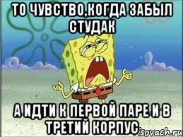 То чувство,когда забыл студак А идти к первой паре и в третий корпус, Мем Спанч Боб плачет