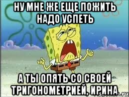 Ну мне же еще пожить надо успеть а ты опять со своей тригонометрией, Ирина, Мем Спанч Боб плачет