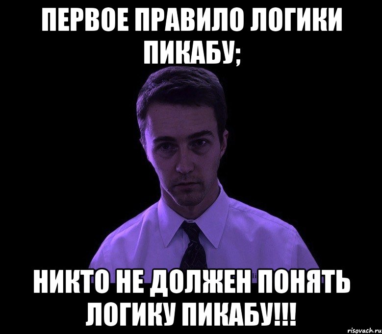 Первое правило. Пикабу Мем. Типичный недосыпающий Мем. Первое правило логики. Глупо обижаться на меня если я не оправдал ваших ожиданий.