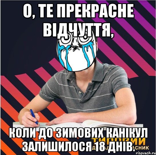 о, те прекрасне відчуття, коли до зимових канікул залишилося 18 днів., Мем Типовий одинадцятикласник