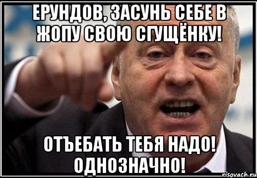 Ерундов, засунь себе в жопу свою сгущёнку! Отъебать тебя надо! Однозначно!, Мем жириновский ты