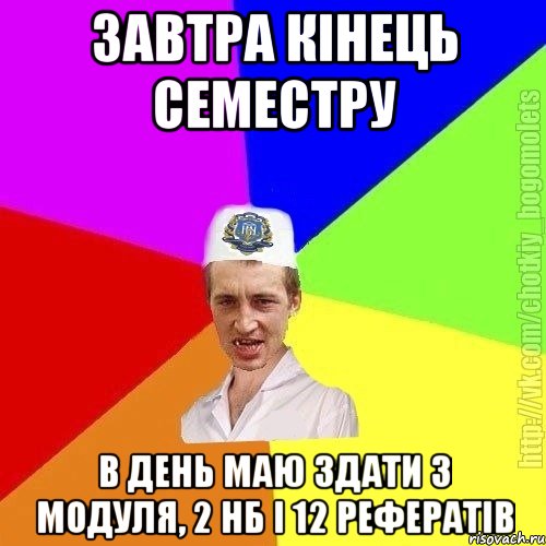 завтра кінець семестру в день маю здати 3 модуля, 2 нб і 12 рефератів, Мем Чоткий пацан