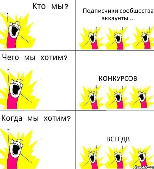 Подписчики сообщества аккаунты ... Конкурсов Всегдв, Комикс Что мы хотим