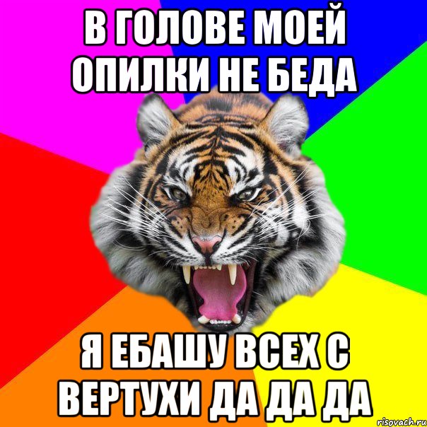 в голове моей опилки не беда я ебашу всех с вертухи да да да, Мем  ДЕРЗКИЙ ТИГР