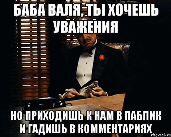 Баба Валя, ты хочешь уважения Но приходишь к нам в паблик и гадишь в комментариях, Мем Дон Вито Корлеоне