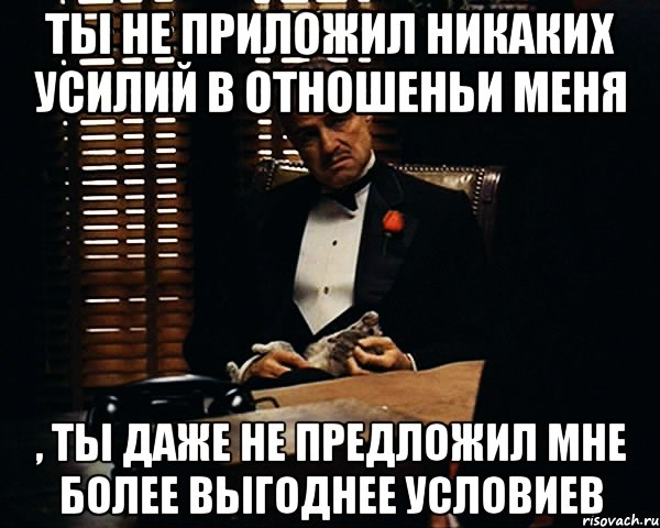 ты не приложил никаких усилий в отношеньи меня , ты даже не предложил мне более выгоднее условиев, Мем Дон Вито Корлеоне