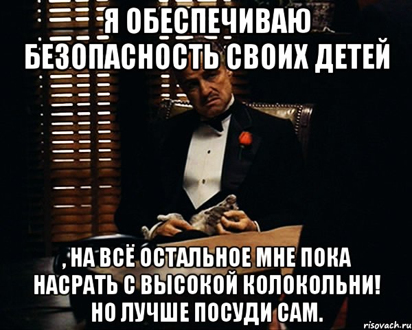 я обеспечиваю безопасность своих детей , на всё остальное мне пока насрать с высокой колокольни! Но лучше посуди сам., Мем Дон Вито Корлеоне