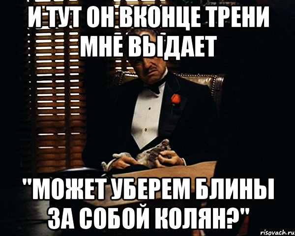 и тут он вконце трени мне выдает "может уберем блины за собой колян?", Мем Дон Вито Корлеоне