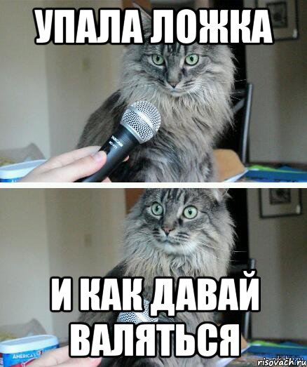 Упала ложка. Упала вилка и давай валяться. Упал и давай валяться. Упала ложка со стола и давай валяться.