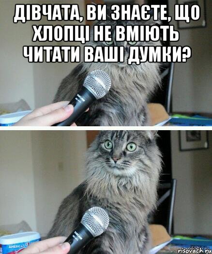 Дівчата, ви знаєте, що хлопці не вміють читати ваші думки? , Комикс  кот с микрофоном