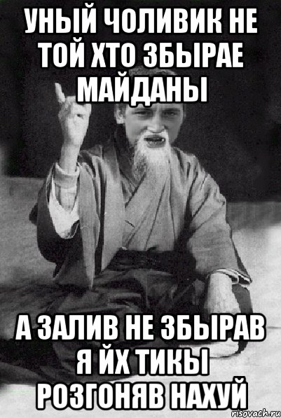 Уный чоливик не той хто збырае майданы а залив не збырав я йх тикы розгоняв нахуй, Мем Мудрий паца