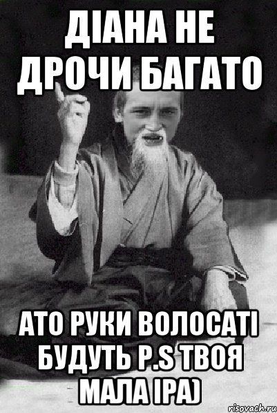 Діана не дрочи багато ато руки волосаті будуть P.S Твоя мала Іра), Мем Мудрий паца