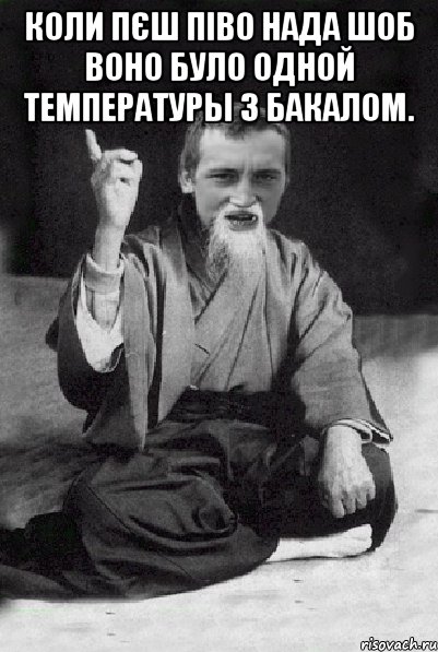 Коли пєш піво нада шоб воно було одной температуры з бакалом. , Мем Мудрий паца