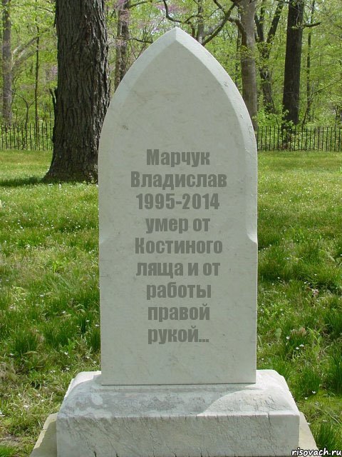 Марчук Владислав 1995-2014 умер от Костиного ляща и от работы правой рукой..., Комикс  Надгробие