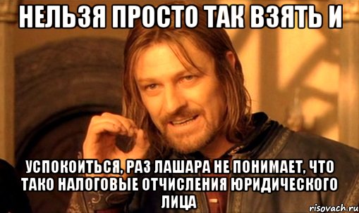 нельзя просто так взять и успокоиться, раз лашара не понимает, что тако налоговые отчисления юридического лица, Мем Нельзя просто так взять и (Боромир мем)