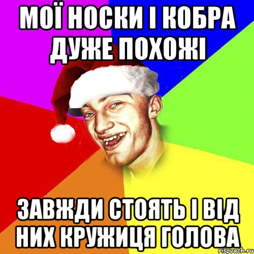 мої носки і кобра дуже похожі завжди стоять і від них кружиця голова, Мем Новогоднй Чоткий Едк